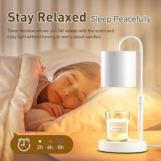 Briever Dimmable Candle Warmer Lamp with Timer, Height Adjustable Electric Candle Wax Warmer, Christmas Birthday Gifts for Women Mom, House Warming Gifts New Home Room Decor, White Solid Wood Base