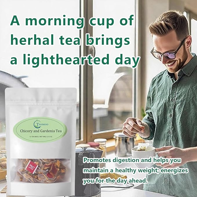 12 Tea Bags Chicory & Gardenia Herbal Tea - Gardenia, Chicory, Honeysuckle, Licorice, Tangerine Peel, Natural Sugar Free Blend, Vegan & Caffeine Free (1pc)
