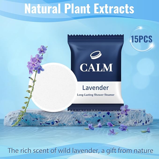 TranquilBliss Shower Steamers-15 Pack Shower Bombs with Lavender Scent, Self-Care Presents for Women Who Have Everything, Relaxation Birthday Presents for Women, Valentines Day Presents for Her