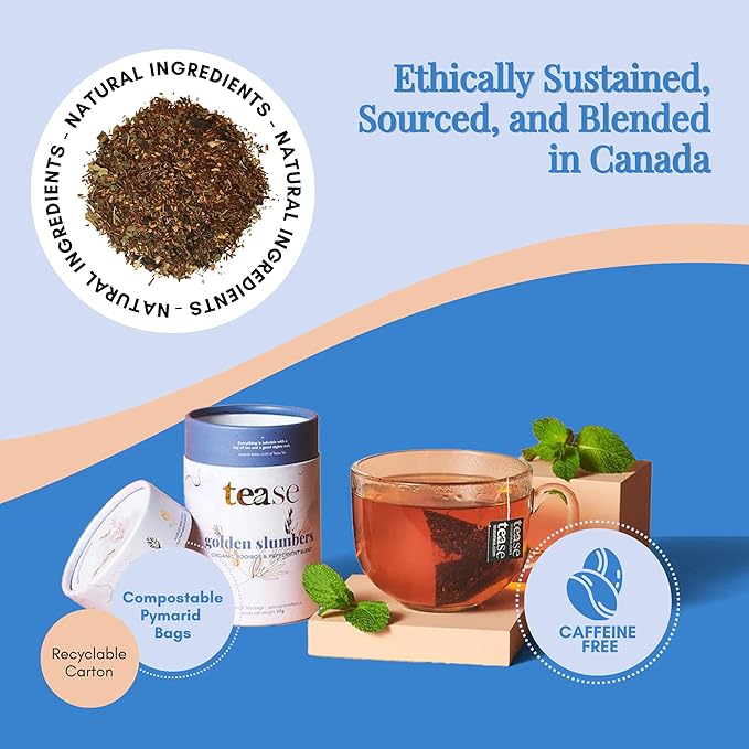 Tease Tea Herbal Sleep Tea - Golden Slumbers Calming and Relaxing Tea, Best Sleep Aid Tea, Caffeine Free Calming Tea Made with Rooibos, Lemon, and Peppermint for a Better Quality Deep Sleep