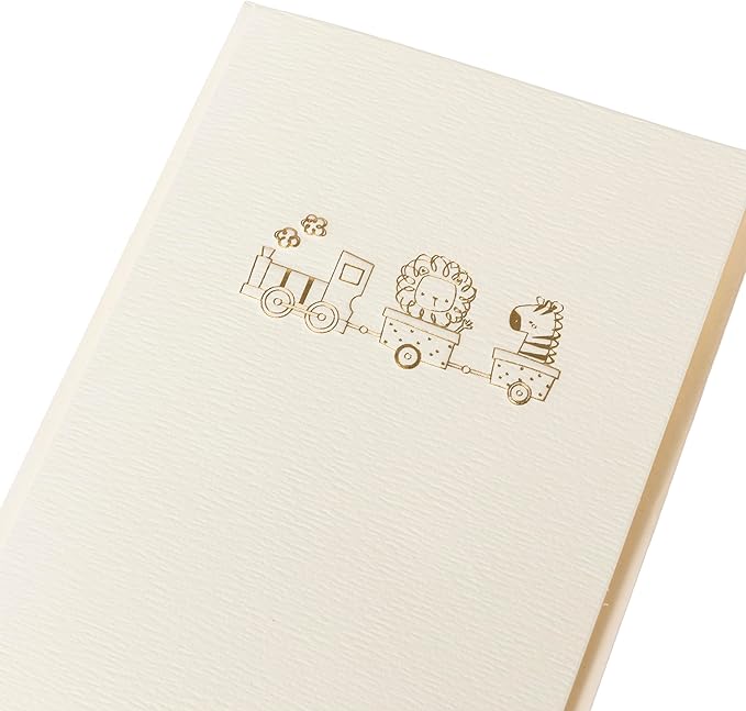 Graphique Baby Train Cards, Pack of 10 Cards with Envelopes, Newborn Greeting, Congratulations to New Parents, Blank Inside, Gold Foil Embossing, La Petite Press Collection Boxed Set, 3.25" x 4.75"