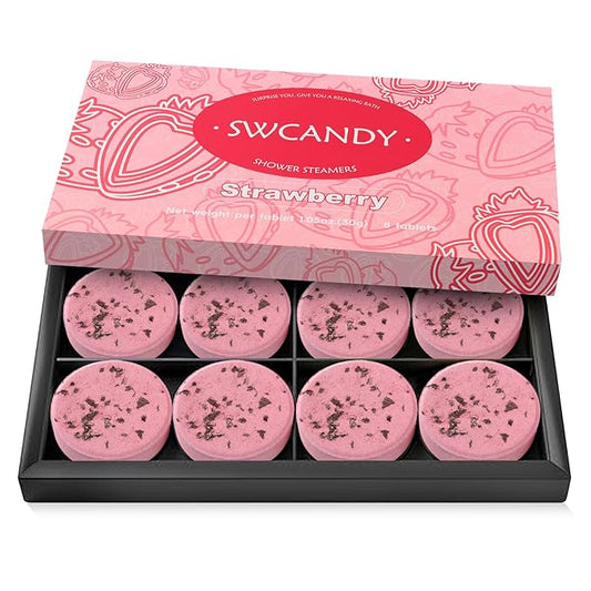 Shower Steamers Aromatherapy Birthday Gifts for Women - SWCANDY 8 Pcs Stocking Stuffers Gifts for Adults Mom Men Teen Self Care with Natural Essential Oils Relaxation Home SPA Christmas Strawberry