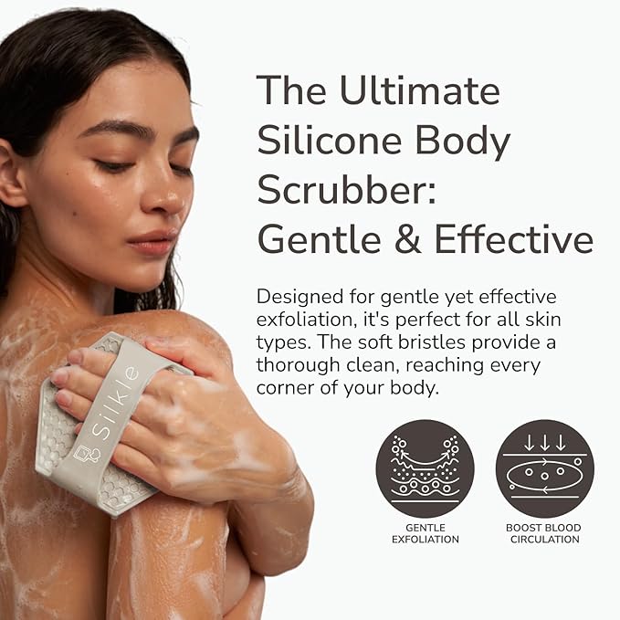 Silicone Body Scrubber - Exfoliating Bath Brush and Skin Cleanser - Shower Sponge for Gentle Body Scrub and Wash - Silicone Scrubbing Care Tool for a Refreshed and Renewed You - Clay