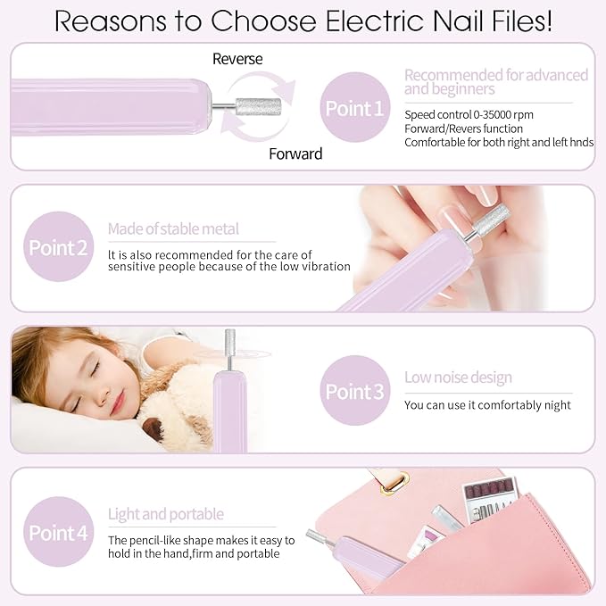 Professional Manicure Pedicure Kit -360° Light, Rechargeable Electric Nail Drill, Cordless Electric Nail File Set, 3 Speeds Hand Foot Care Nail Drill for Thick Nail Toenail Cuticle