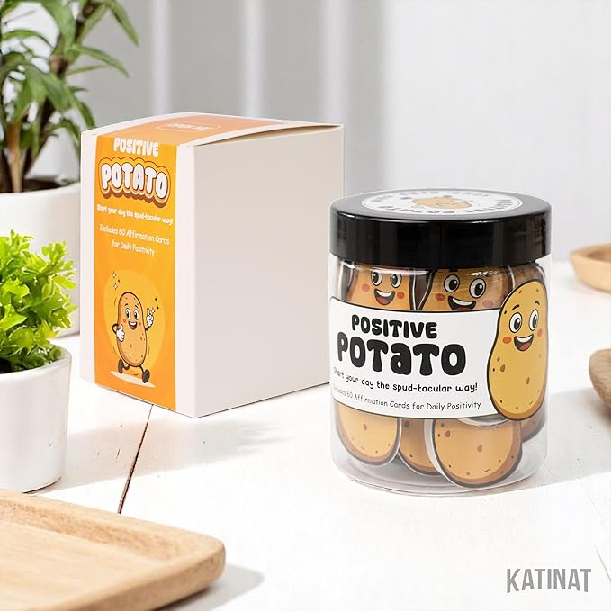 Positive Potato Jar, 60 Emotional Supports Potato Affirmation Cards, Farewell Gift for Coworkers, Encouragement Gift for Women, Teens, Friends, Home, Kitchen, Office Desk Decor
