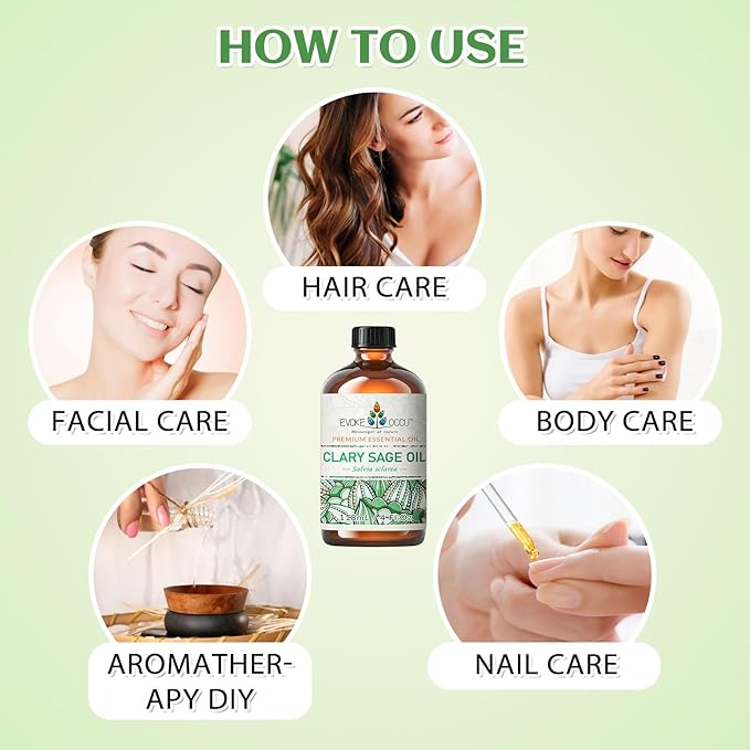 EVOKE OCCU Clary Sage Oil Essential Oil for Anxiety Relief, Moisturize Skin, Air Freshening, Add to Spray and Diffuser - 4 FL Oz