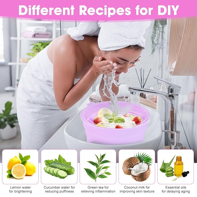 Face Bowl for Ice Silicone Facial Bowls with Built - in Tray Foldable Washbasin for Face Tub Plunge & Cold Plunge Quick Skin Cooling in Ice Baths -Bath Spa Tool for Home Camping Travel & Purple