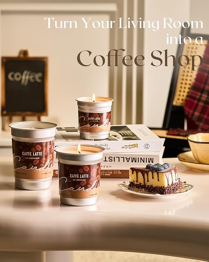 M&SENSE Coffee Candles Latte Scented, Soy Wax 16.2oz 100 Hours Long Lasting Clean Burn, Stress Relief Aromatherapy Gifts for Coffee Lovers, Cozy Winter Holiday Home Decor