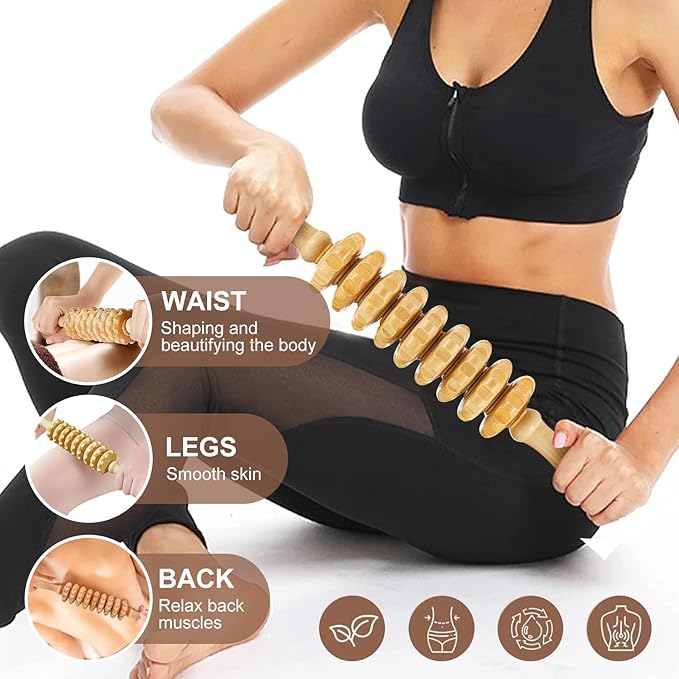 16-in-1 Wood Therapy Massage Tools Gua Sha, Maderoterapia Kit Muscle Pain Relief, Lymphatic Drainage, Body Sculpting Kit with Facial Wood Roller Fascia Massage