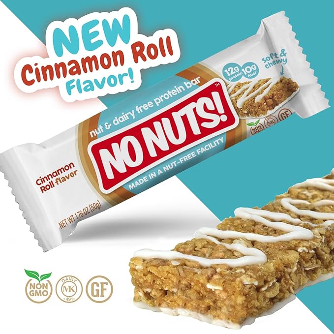 No Nuts! Cinnamon Roll Flavor Snack Bars - 100% Nut-Free Dairy Free Vegan Protein Bars, Protein + Energy Bars, Organic, Kosher, Egg-Free, Non-GMO & Dairy-Free Protein Bars 12 Count