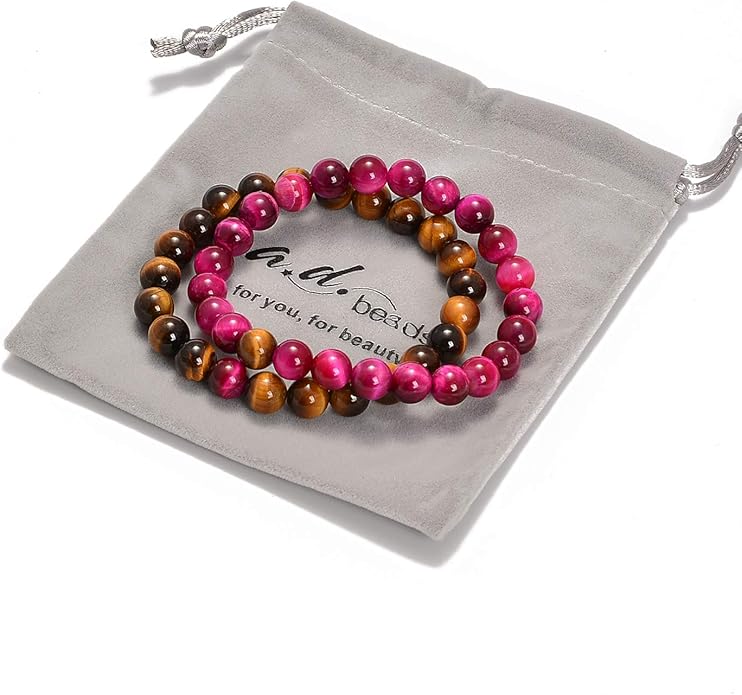 AD Beads 2Pcs His & Hers Distance Beads Bracelets Elastic Natural Stone Yoga Bracelet