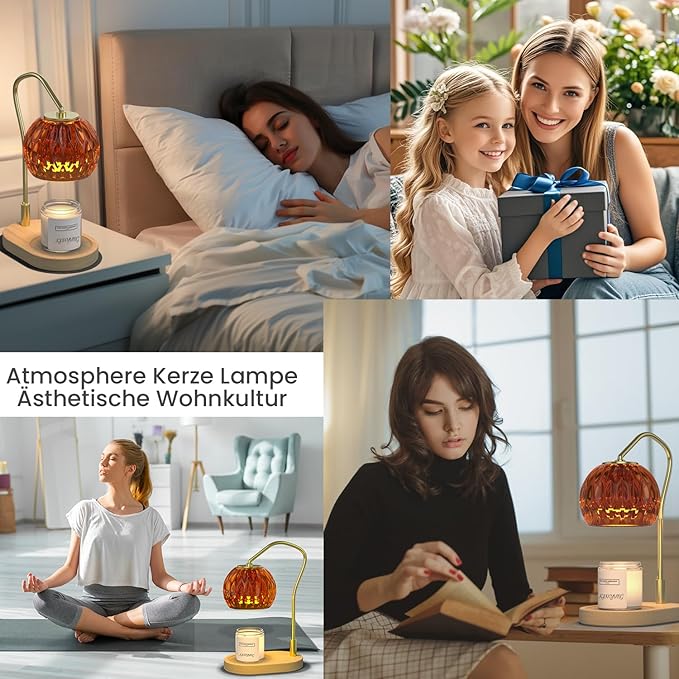 Candle Warmer Lamp with Timer & Dimmer - Ideal for Glass Jar Scented Candles, Includes 2 Bulbs - Perfect Christmas, Birthday, or New Home Gift for Decor & Bedroom Warmth - Amber Color