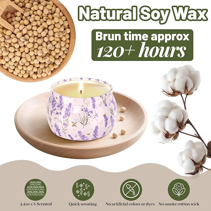 WarmEmbrace Scented Candles for Women, 4 Pack Soy Candle Set, 4.4OZ Candles for Home Scented, Candle Gift Set for Women, Lavender/Coconut and Christmas Holiday Candles, Total 120H Burning Time