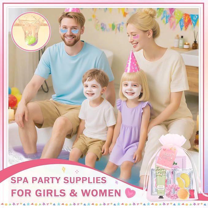 120 PCS Spa Party Supplies for Girls & Women,Spa Party Favors Include Face Masks Skincare,Hand Cream,Lip Balm,Eye Masks,Lip Mask,Foot Bath Bombs,Slumber Sleepover Party Supplies for Girls