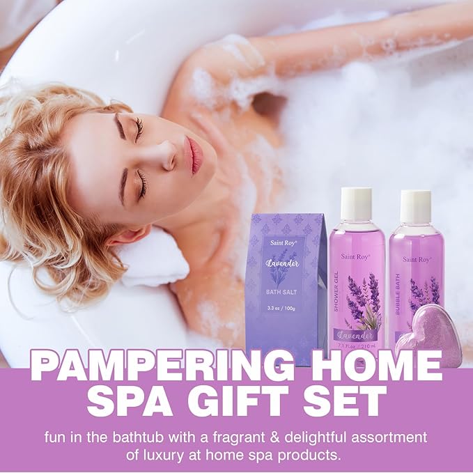 Large Spa kit for women gift set, 20 PCS Spa Gift Baskets Christmas Gifts for Women Bath Kit with Lavender gifts spa gift set Basket For Women, Luxury Self Care Home Spa Kit Lavender Bath Gift Basket