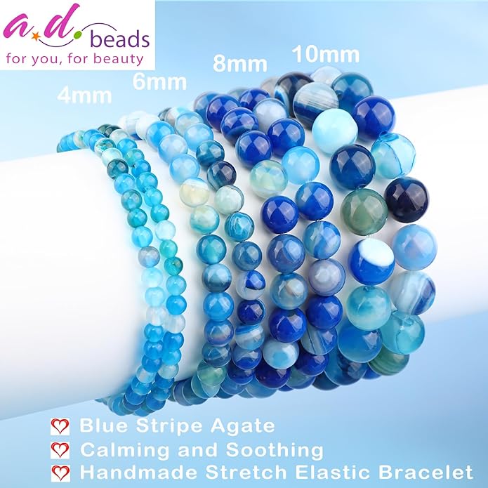 AD Beads 4mm6mm8mm10mm Handmade Bracelet - Natural Gemstone for Peace and Tranquility - Meditation, Yoga, Healing and Energy Gift for Unisex