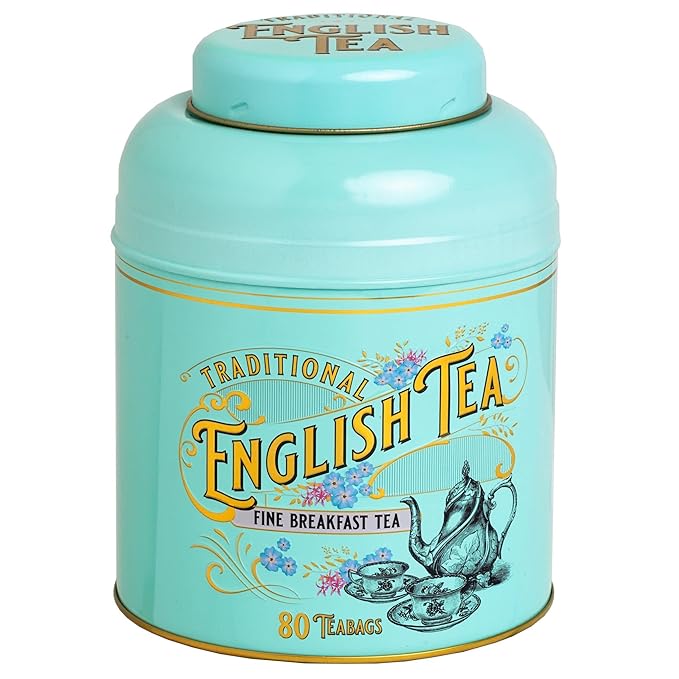 New English Teas Vintage Victorian Tea Caddy with 80 English Teabags (Teal), Forget My Not Gift