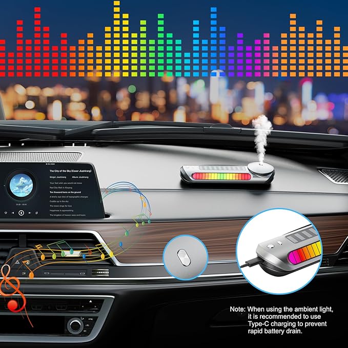 Solar Smart Car Air Freshener, Car Air Freshener Diffuser with Auto On/Off, Aluminum Alloy Body,3 Adjustable Concentration, No Oil Leakage, Built-in Battery, Ambient Light, Natural Fragrance