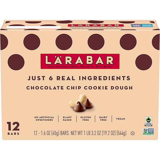 Larabar Chocolate Chip Cookie Dough, Fruit and Nut Bars, Gluten Free and Vegan, 19.2 oz, 12 Ct