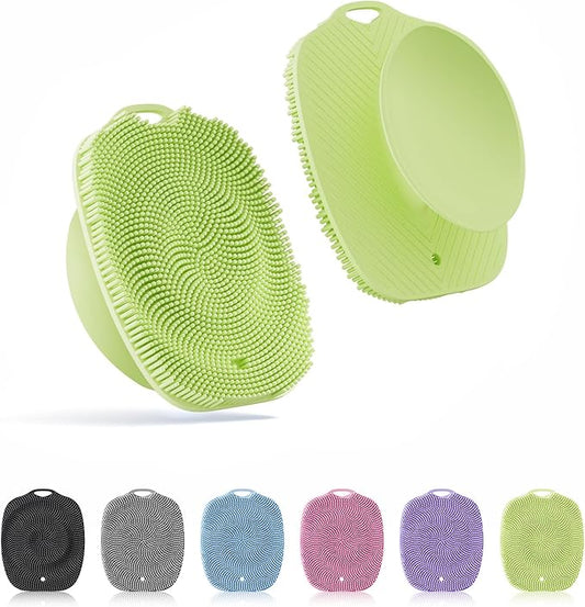 Soft Silicone Body Scrubber, Gentle Like a Hand Exfoliating Your Skin and Build Up Lather Easily, Back Large Suction Cup Easy to Store, Long-Lasting & Deep Clean (Green