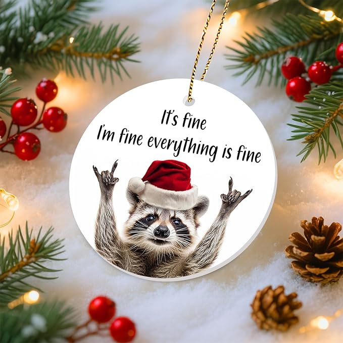 34HD Gifts for Christmas, Raccoon Christmas Ornament Ceramic 2-Side Printed, Gifts for Raccoon Lovers, Women, Men, Friends, Christmas Decorations