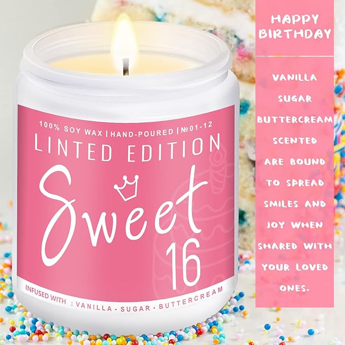 16th Birthday Gifts for Women, Perfect Birthday Present, Funny Presents for Mom, Friends, Wife, Sister, 7oz Vanilla Cream-Scented Candle
