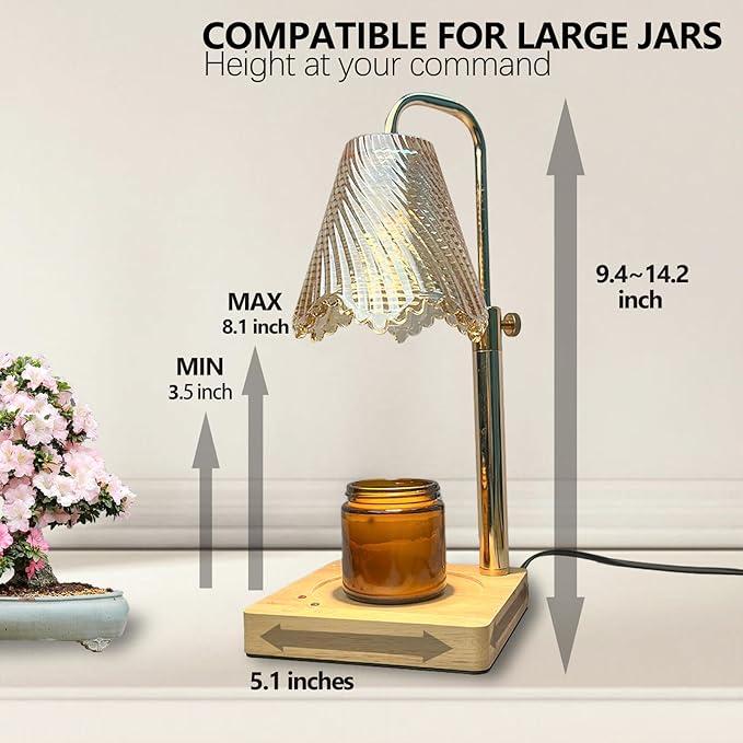 Candle Warmer Lamp with Timer Electric Wax Warmer for Scented Wax Melt Warmer Melter for Jar Candles Touch & Remote Control Dimmable Adjustable Height Gifts for Women 2 Bulbs Skirt Shaped Glass