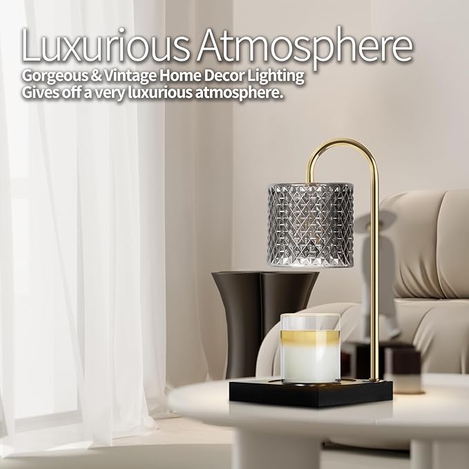 Candle Warmer Lamp with Timer Dimmer, Birthday Gifts for Women Mom, House Warming Gifts, Elegant New Home Decor, Wax Warmer for Jar Candles, Heater Lamp for Scented Wax, Black Glass