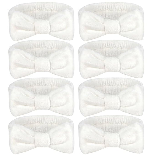 Ondder Spa Headband for Washing Face 8 Pack White Skincare Headbands for Women Girls Terry Cloth Cute Bow Head Bands for Makeup