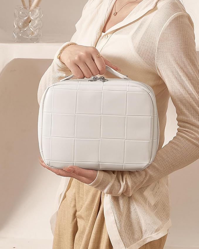 EACHY Travel Makeup Bag,Large Capacity Cosmetic Bags for Women,Waterproof Portable Pouch Open Flat Toiletry Bag Pattern Makeup Bag