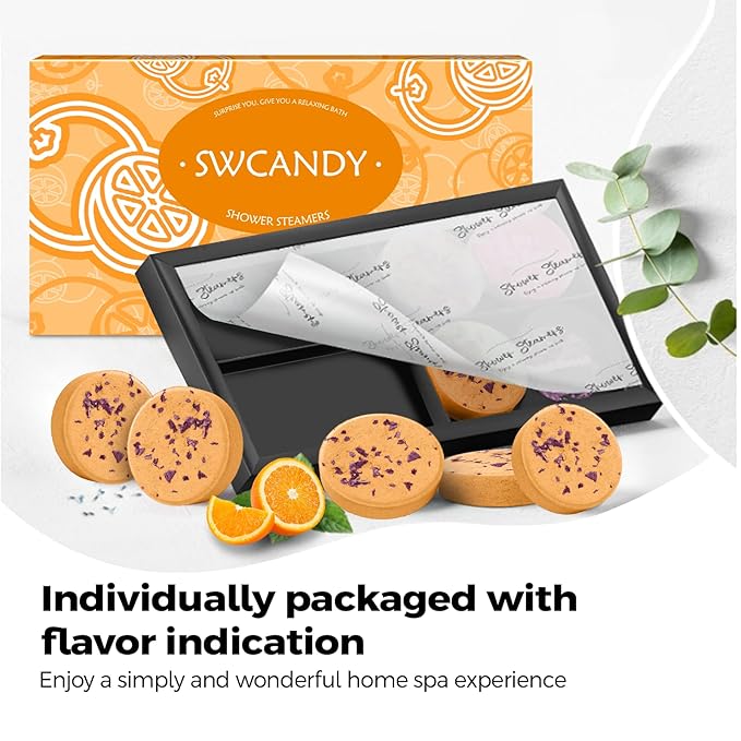 Aromatherapy Shower Steamers Birthday Day Gifts Orange- Swcandy 8 Pcs Bath Bombs Birthday Gifts for Women, Shower Bombs with Essential Oils, Relaxation Home SPA for Women Who Has Everything