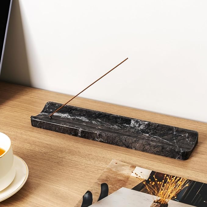 Koville Marble Incense Holder, Incense Holder for Sticks, Incense Sticks Holder Ash Catcher for Meditation Yoga SPA, Natural Stone Incense Burner, Home Table Decor (Black)