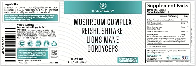 Brain Booster Mushroom Complex Supplement, Natural Mood Uplifter with 10 Function Mushrooms, Lions Mane, Reishi, Cordyceps and 7 More in Capsules 1330mg Made in USA, 60 Capsules