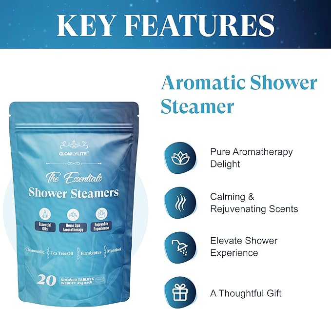 Shower Steamers Aromatherapy | 20 Pack Shower Steamers for Women & Men, Essential Oils for Stress Relief, Self Care, Gifts for Mom, Birthday, Stocking Stuffers & Christmas (Blue)