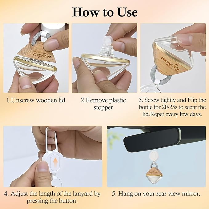 Hanging Car Air Freshener for Women & Men, Natural Essential Oil Car Diffuser with Adjustable Rope, Hanging Diffuser for Cars, Home, Office | Rose Champagne