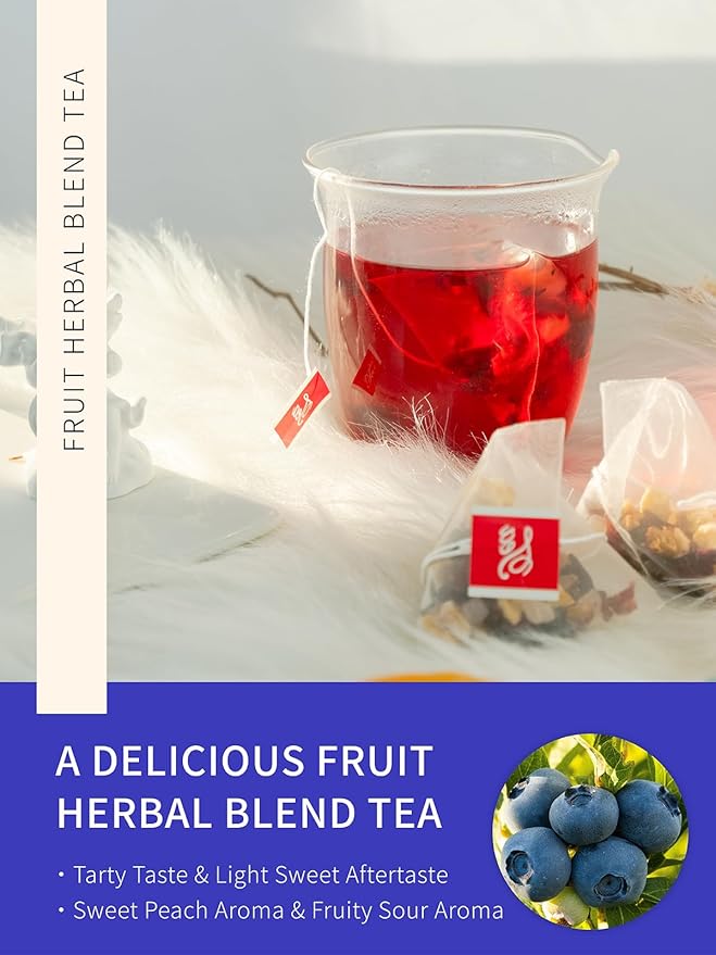 TeeLux Blueberry Hibiscus Tea Bags, 5g/bag, Hibiscus with Cranberry, Blueberry, Peach, Apple, Hibiscus, Hawthorn, Caffeine Free, Light Sweet & Tarty Taste, 30 Count