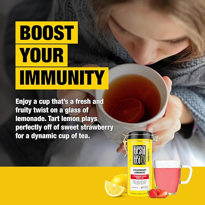 Tiesta Tea - Strawberry Lemonade, Loose Leaf, Strawberry Lemon Herbal Tea, Premium Non-Caffeinated Fruit Blend, Make Hot or Iced, Brews Up to 50 Cups, 4 Ounce Refillable Tin