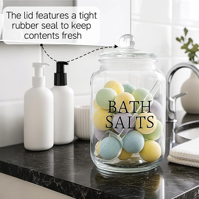 2 Pack 101 oz Bath Salt Container, Bath Salts Glass Jar with Bath Salt Scoop, Large Glass Jar with Lid, Laundry Detergent Jar W. Measuring Cup