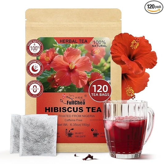 FullChea - Hibiscus Tea Bags, 120 Counts - Te De Flor de Jamaica, Hibiscus Flowers Tea for Daily Wellness - Non-GMO - Caffeine-free - Rich in Antioxidants & Support Digestion