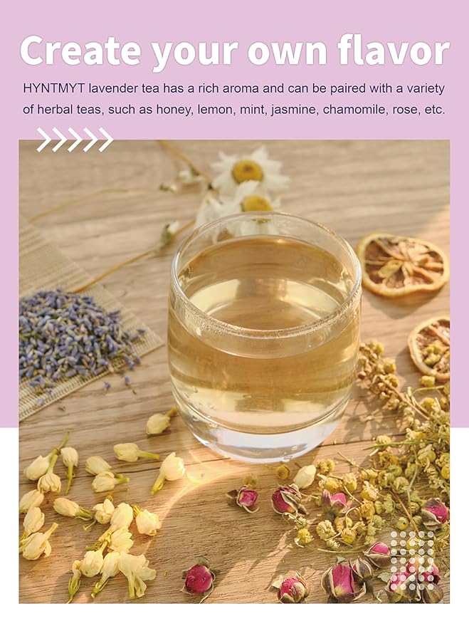 HYNTMYT Lavender Tea, Food Grade Lavender Herbal Tea, Natural Dried Lavender Buds for Tea, Baking, Lemonade, Fresh Aroma, 115g