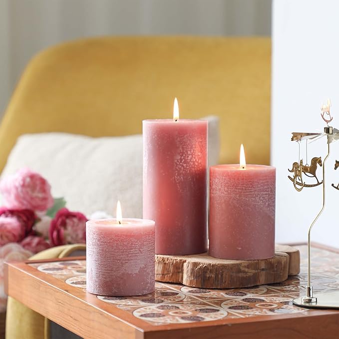 3x6 Inch Brown Pillar Candles Set of 3 - Unscented Candles, Long Clean Burning, Large Big Candles, Smokeless Dripless Pillar Candles for Dinner Table, Wedding, Home, Bathroom, Rustic Decor