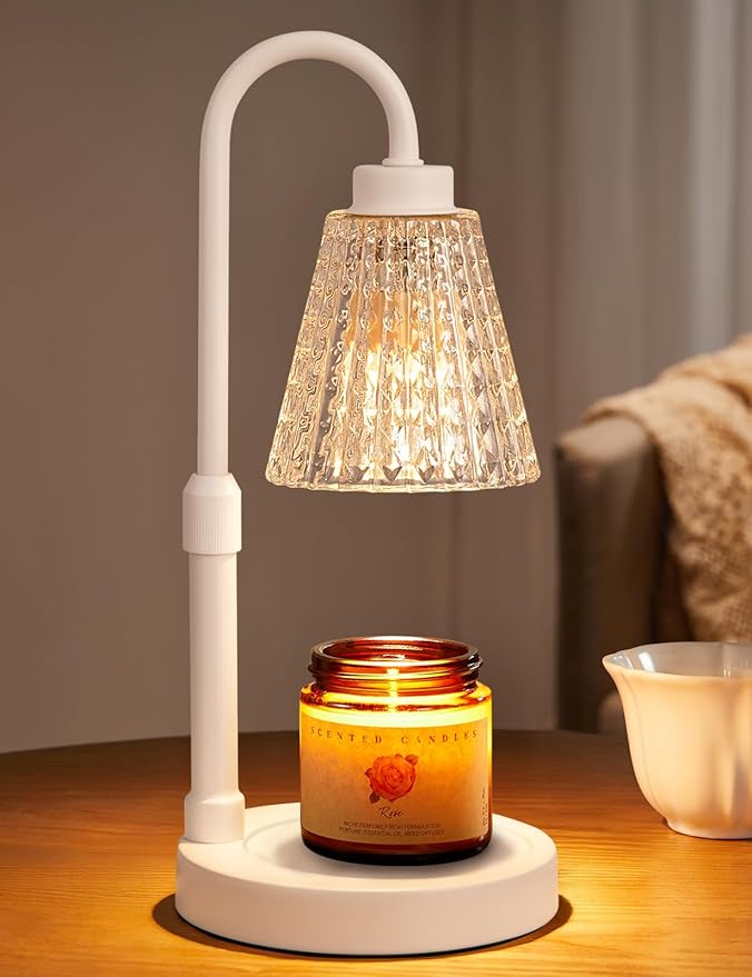 Innqoo White Crystal Candle Warmer Lamp with Timer, Dimmable Candle Warmer for Jar Candles, Height Adjustable Wax Melts Warmer, Birthday Gifts for Women Mom, House Warming Gifts New Home Decor