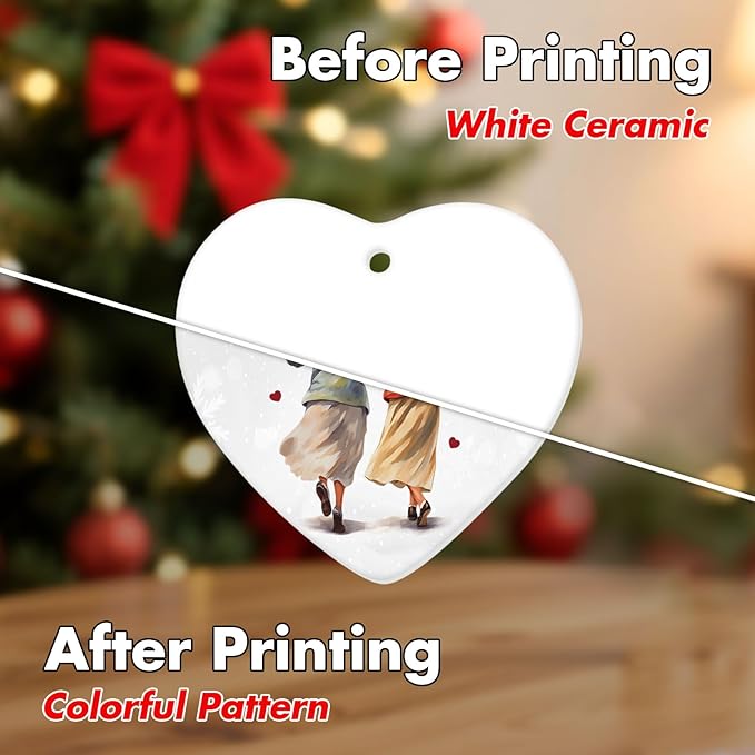 1pc 2 Side Printed We'll Be Friends Ceramic Ornament 2025, Heart-Shaped Christmas Tree, Cute Keepsake Decoration