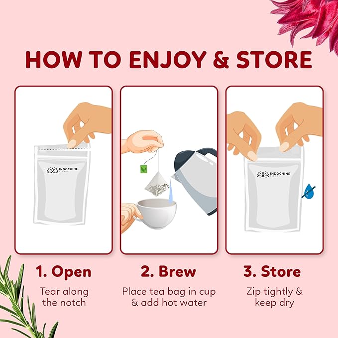 Indochine Blends Loving Tea | Organic Rosemary Tea Bags | Black Tea, Rose, Hibiscus & Organic Rosemary | Sugar-Free, Caffeine-Free Herbal Tea for Relaxation | 4.4 oz | 50 Corn-Fiber Pyramid Bags