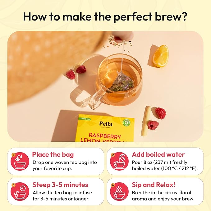 Lemon Verbena and Hibiscus Tea – Contains Lemongrass, Corn Flowers, Apple, Lemon & Raspberry – Vegan, Kosher, Caffeine-Free Herbal Drink – Soothing Fruity Blend for Relaxation & Vitality (25 Tea Bags)