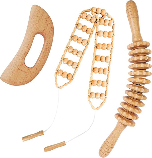 3Pcs Wood Therapy Massage Tools Lymphatic Drainage Massager Wooden Massager Body Sculpting Tools for Maderoterapia,Anti-Cellulite,Pain Relief