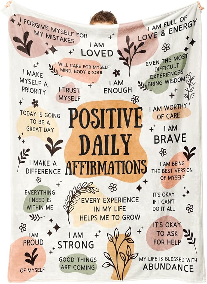 Positive Affirmation Stress Relief Gifts, Soft Blanket with Daily Affirmations Messages, Self Care Motivational Inspirational Encouragement Gifts for Women (50"x 60")