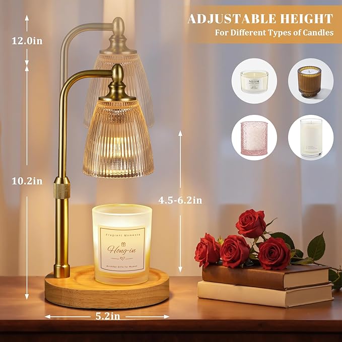 Amber Candle Warmer Lamp with Timer Dimmable,Birthday Gifts for Women Sister,House Warming Gifts New Home,Adjustable Height Wax Melt Warmer for Jar Candles,Ideal for Office,Bedroom Home Decor