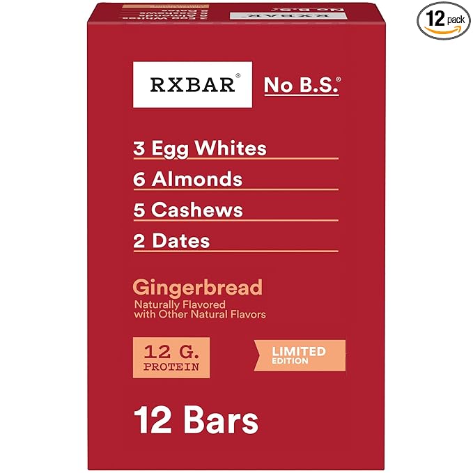RXBAR Protein Bars, Protein Snack, Snack Bars, Gingerbread, 22oz Box (12 Count)