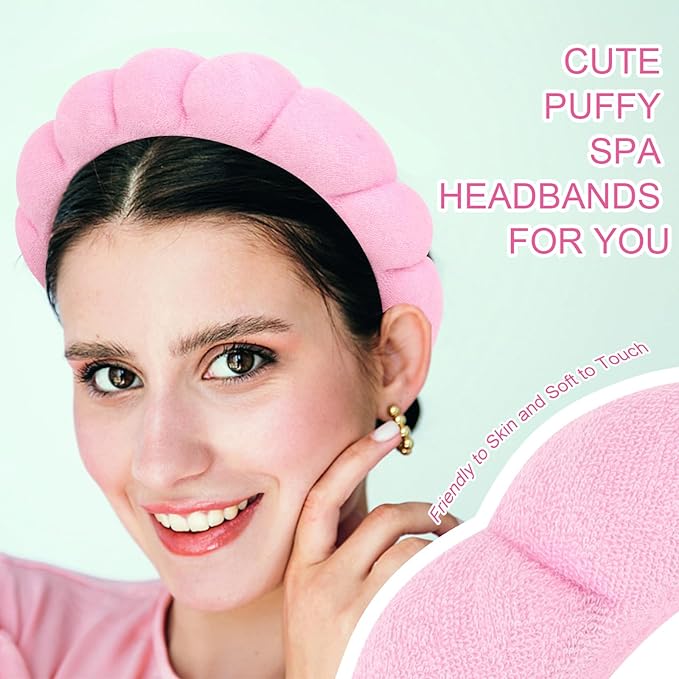3 Pack Spa Headbands - Terry Cloth Puffy Hair Bands for Skincare, Makeup Removal, and Face Washing